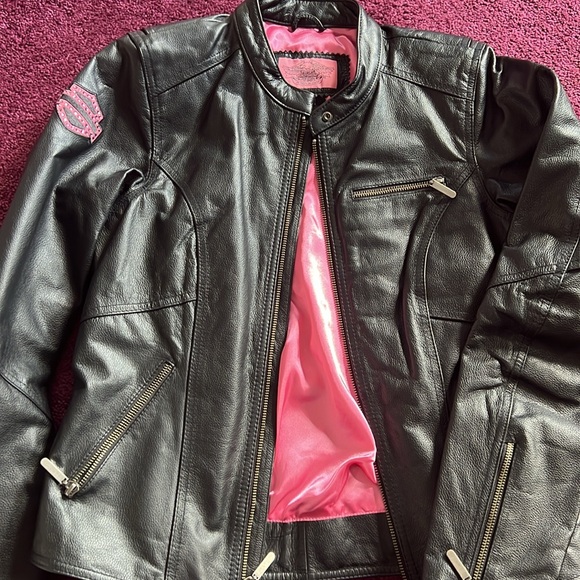 Harley Davidson leather jacket with pink rhinestone accents - Picture 4 of 6